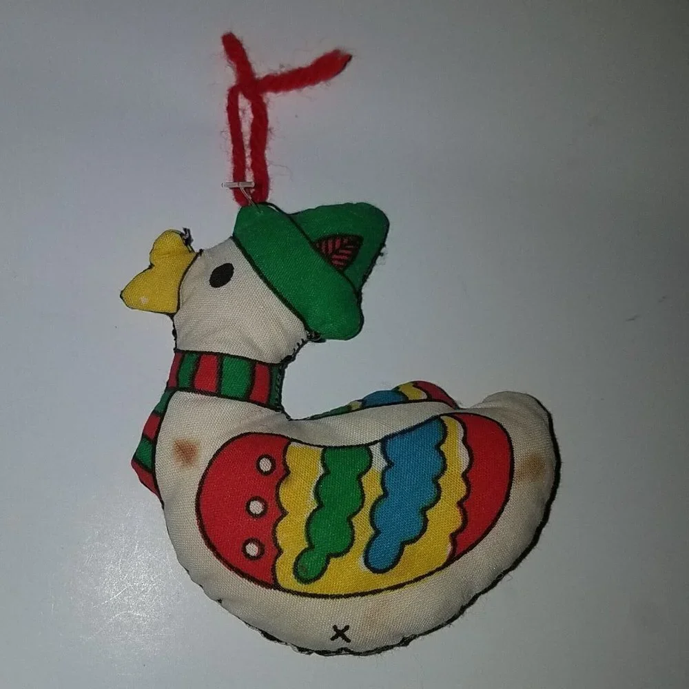 VTG Fabric Christmas Ornament Lot Soldier Jack in Box Block Duck Handmade AS IS